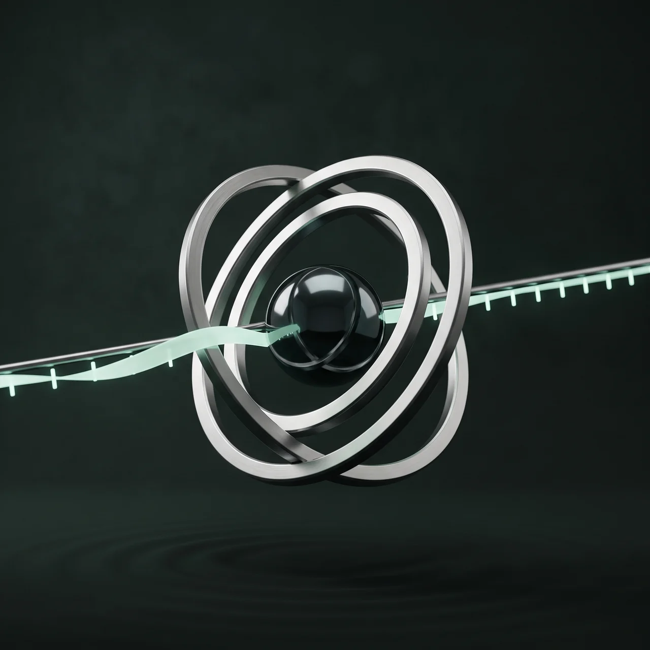 Abstract render of suspended rings and a mint line
