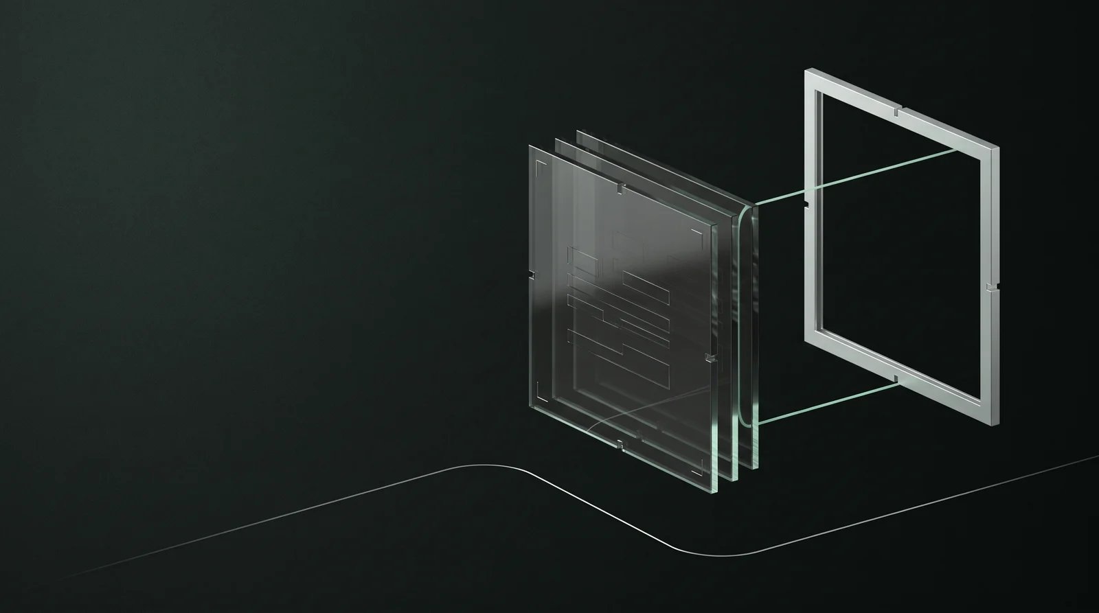 Abstract render of floating frames and fine mint lines