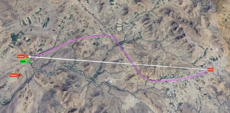 The road bend and tower alignment.