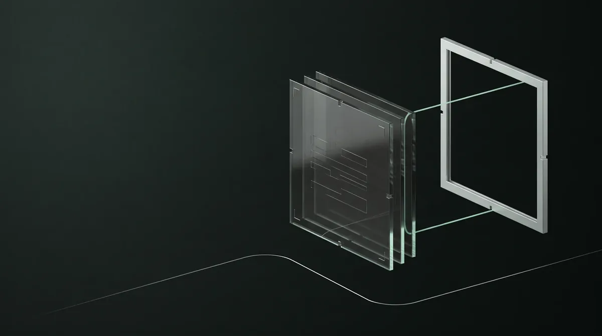 Floating frames connected by fine mint lines