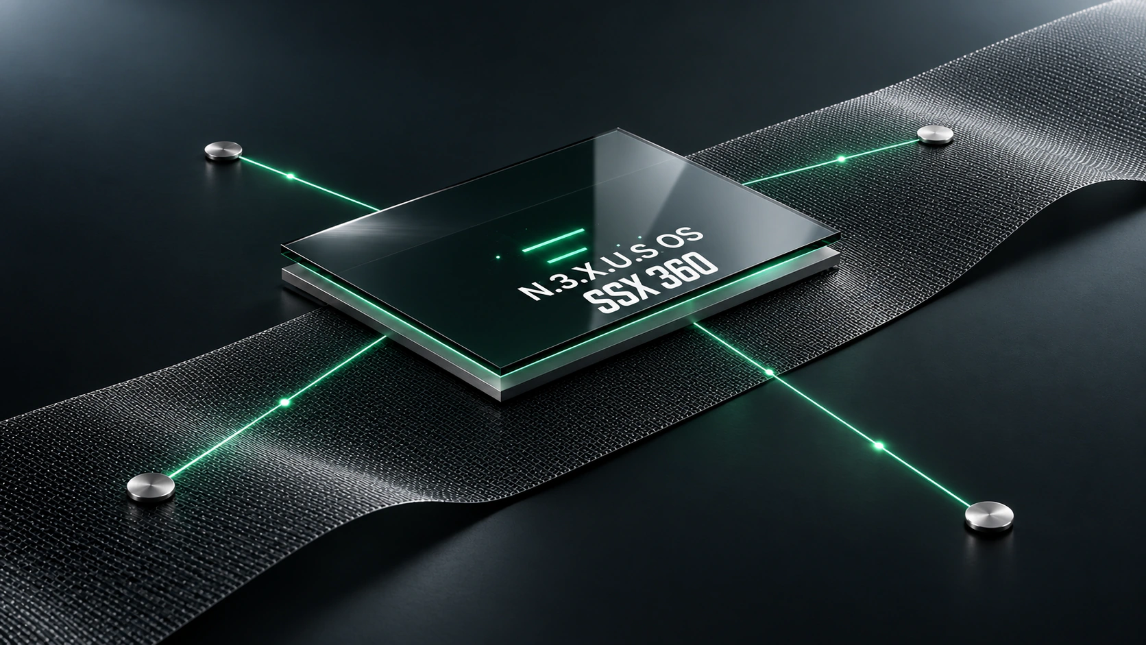 N.3.X.U.S OS processor connected to four nodes across a woven surface