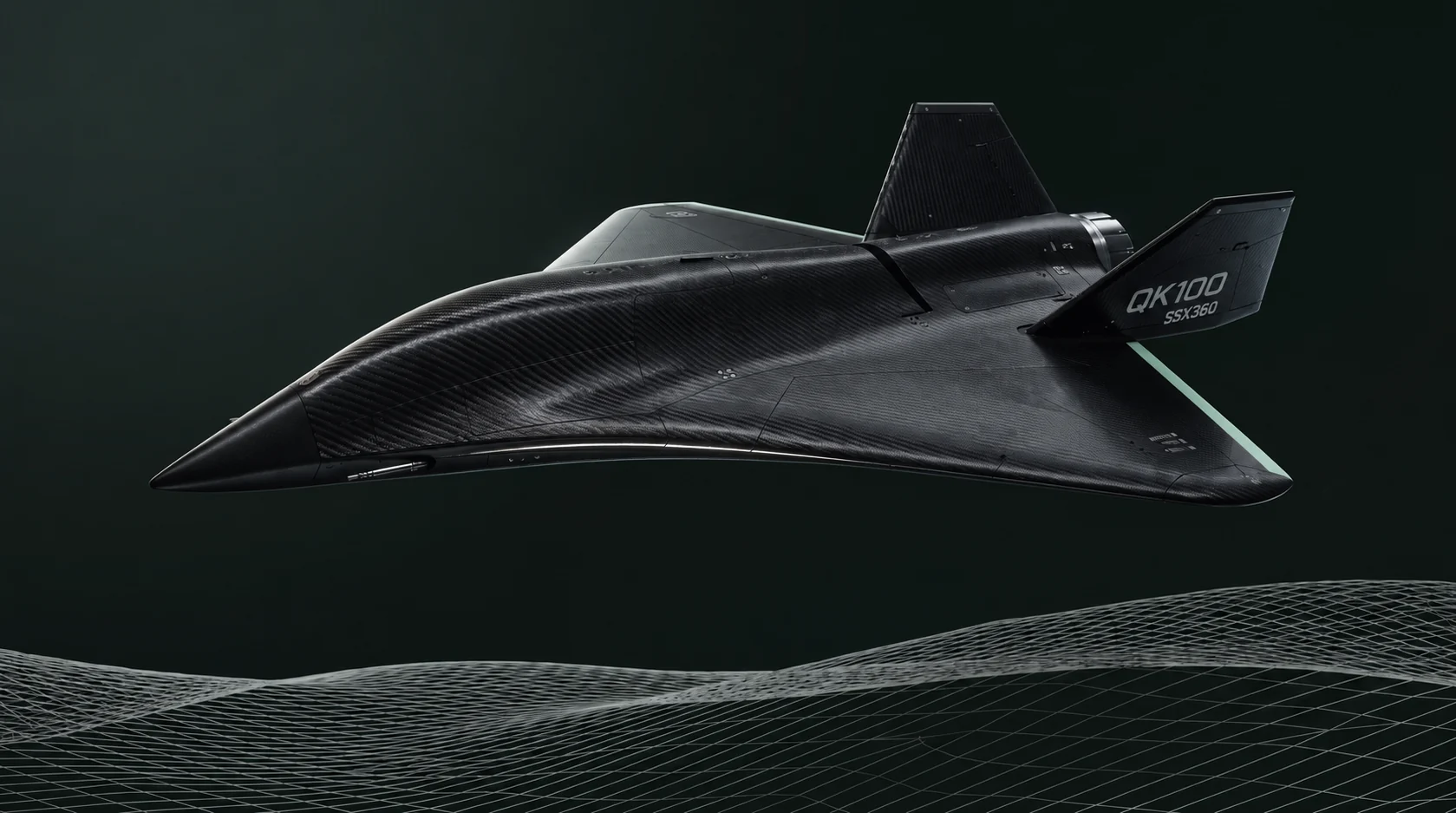 QK-100, three-quarter exterior view above a grid