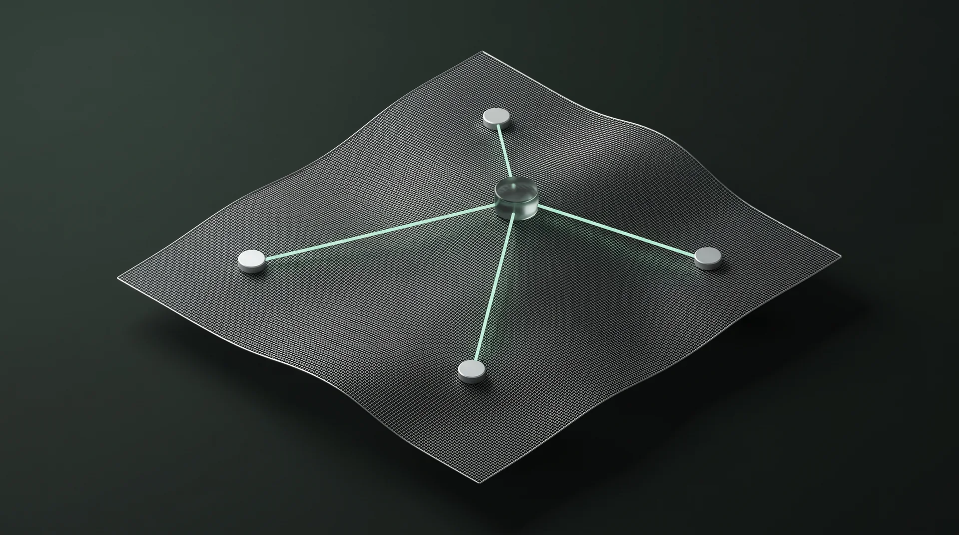 Network nodes connected across a curved mesh